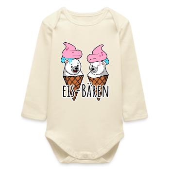 Zwei leckere Eis Bären an der Eisdiele - Baby Organic Long-Sleeved Bodysuit - soft Ecru - Front