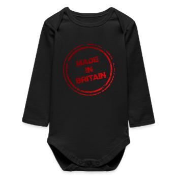 Made in Britain Distressed Red Stamp  - Baby Organic Long-Sleeved Bodysuit - black - Front