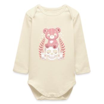 Kawaii Pastel Goth Patched Bear - Baby Organic Long-Sleeved Bodysuit - soft Ecru - Front