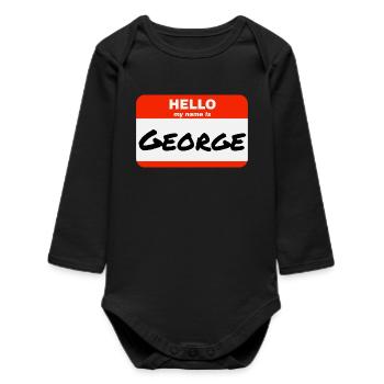 Hello My Name Is George Label Name Tag - Baby Organic Long-Sleeved Bodysuit - black - Front