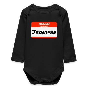 Bonjour, je m’appelle Jennifer Étiquette Nom Étiquette - Body bébé manches longues biologique - noir - Devant