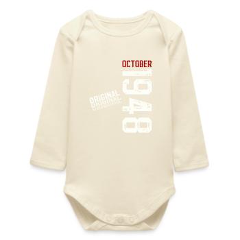 77th Birthday Original October 1948 - Baby Organic Long-Sleeved Bodysuit - soft Ecru - Front