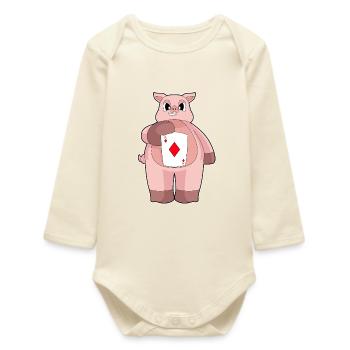 Pig Poker Jeu de cartes de poker - Body bébé manches longues biologique - écru doux - Devant