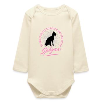 Black Sphynx Cat Sayings Humor Quotes - Baby Organic Long-Sleeved Bodysuit - soft Ecru - Front