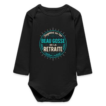 Beau Gosse Retraite - Badge Vintage - Body bébé manches longues biologique - noir - Devant