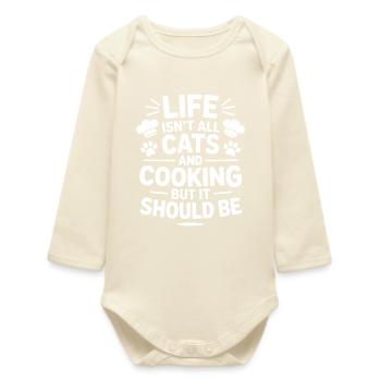 Cooking Saying Cats Funny Baking Gift - Baby Organic Long-Sleeved Bodysuit - soft Ecru - Front