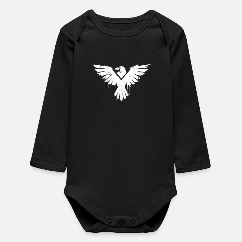 Black and White Bird Graffiti - Baby Organic Long-Sleeved Bodysuit - black
