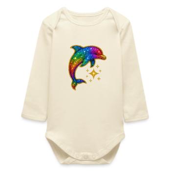 Arc-en-ciel Dauphin brillant des étoiles - Body bébé manches longues biologique - écru doux - Devant