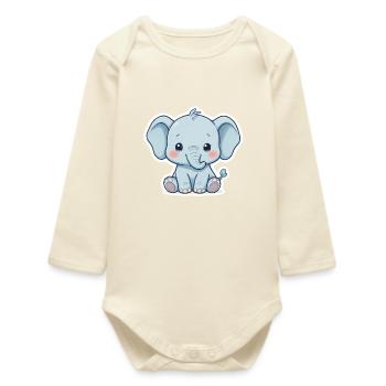 Autocollant éléphant bébé bleu - Body bébé manches longues biologique - écru doux - Devant