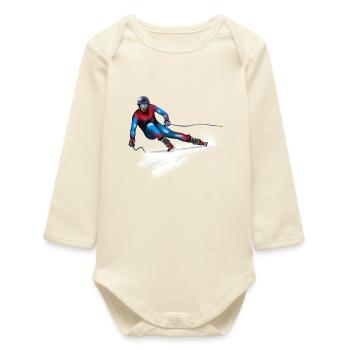 Colorful skier in action - Baby Organic Long-Sleeved Bodysuit - soft Ecru - Front