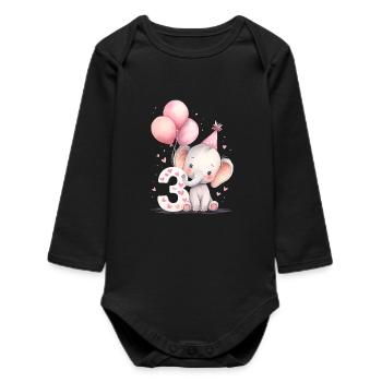 Third Birthday Elephant 3 Balloons - Baby Organic Long-Sleeved Bodysuit - black - Front