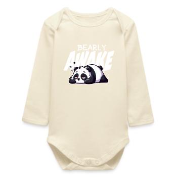 Bearly Awake Panda Illustration - Baby Organic Long-Sleeved Bodysuit - soft Ecru - Front