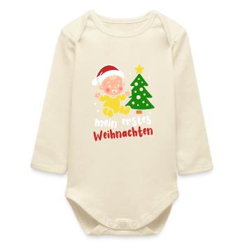 My First Christmas - Baby Parents Christmas Tree - Baby Organic Long-Sleeved Bodysuit - soft Ecru - Front
