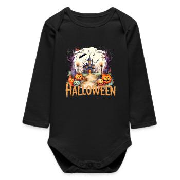 Halloween lantern path to the haunted mansion - Baby Organic Long-Sleeved Bodysuit - black - Front