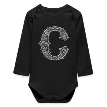 der Buchstabe C Silber Metallic Ornament - Baby Organic Langarmbody - Schwarz - Vorne