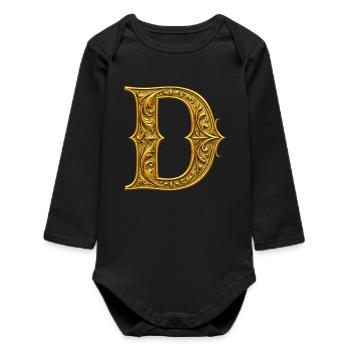Ornamentgold Initiale D - Baby Organic Langarmbody - Schwarz - Vorne