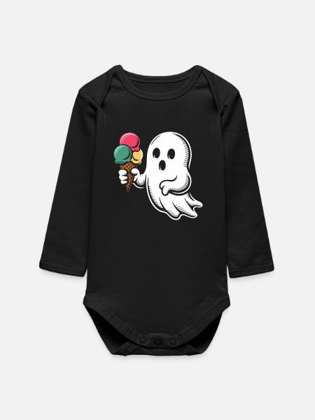 Geist mit bunter Eiswaffel - Baby Organic Long-Sleeved Bodysuit - black
