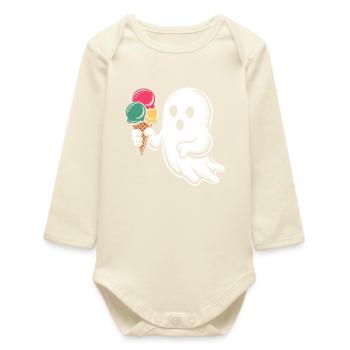 Geist mit bunter Eiswaffel - Baby Organic Long-Sleeved Bodysuit - soft Ecru - Front