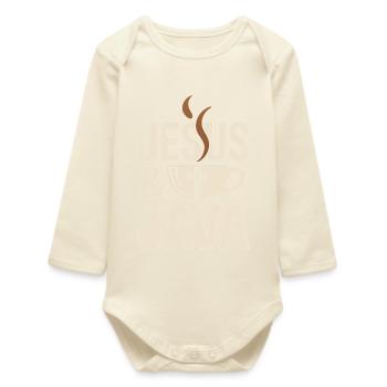 Jesus and coffee for Christians - Baby Organic Long-Sleeved Bodysuit - soft Ecru - Front