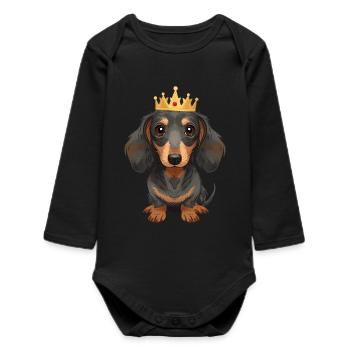 Kleiner Dackel mit Krone Cute Design - Baby Organic Langarmbody - Schwarz - Vorne