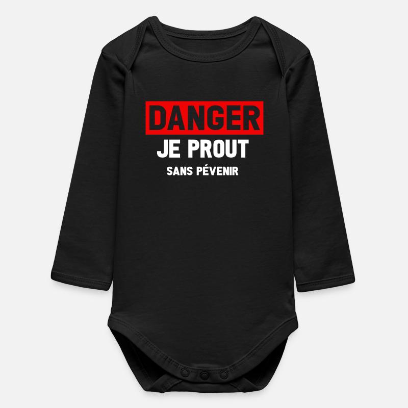 Danger Prout Without Warning - Baby Organic Long-Sleeved Bodysuit - black