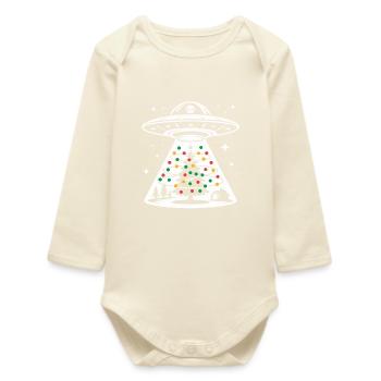 UFO Christmas Tree Light Beam - Baby Organic Long-Sleeved Bodysuit - soft Ecru - Front