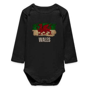 Flagge von Wales, walisischer Stolz - Baby Organic Langarmbody - Schwarz - Vorne