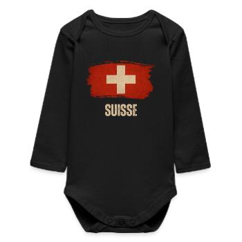 Grunge-Flagge der Schweiz, Schweizer Stolz - Baby Organic Langarmbody - Schwarz - Vorne