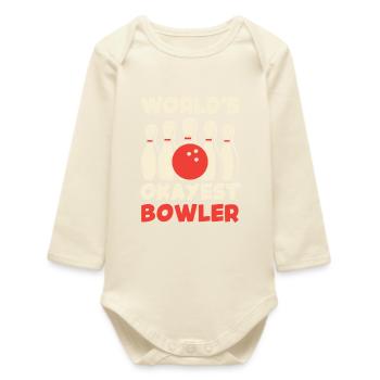 World's Okayest Bowler - Baby Organic Long-Sleeved Bodysuit - soft Ecru - Front
