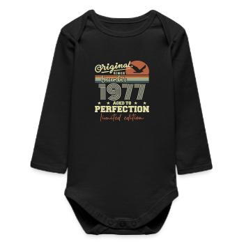 48. Geburtstag | Original Dezember 1977 - Baby Organic Langarmbody - Schwarz - Vorne