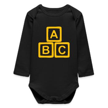 Gold-tone ABC block design - Baby Organic Long-Sleeved Bodysuit - black - Front