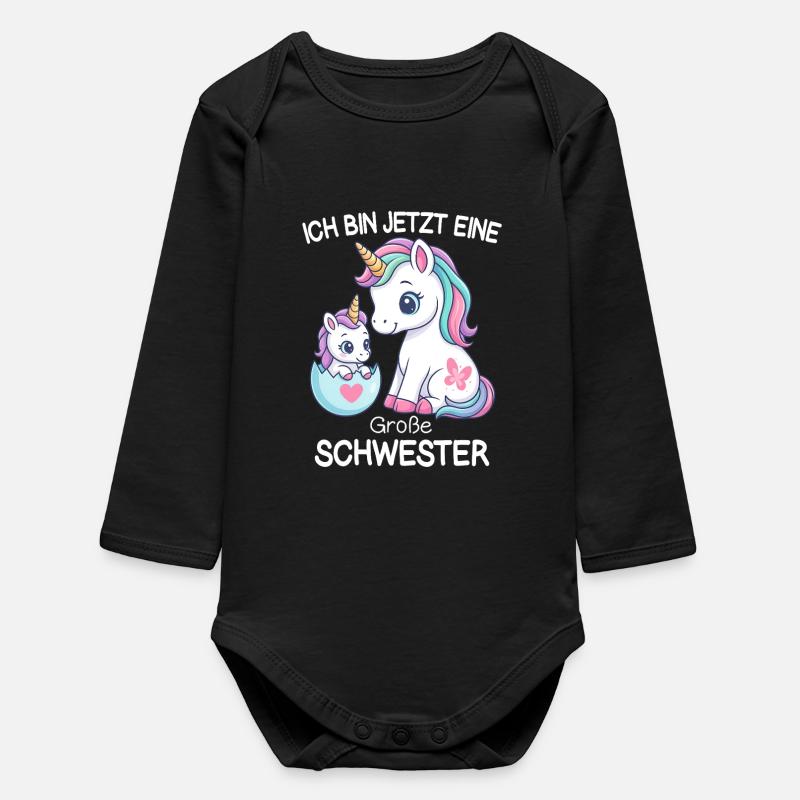 Ich bin jetzt eine große Schwester Einhorn - Baby Organic Langarmbody - Schwarz