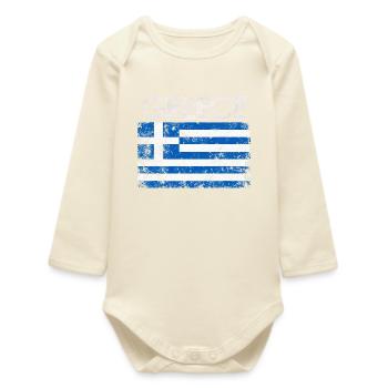 Distressed Greece Flag Graphic - Baby Organic Long-Sleeved Bodysuit - soft Ecru - Front