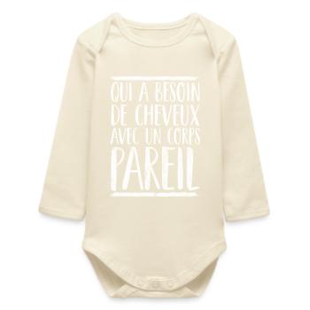 Cadeau Rigolo Homme Chauve Humour - Body bébé manches longues biologique - écru doux - Devant