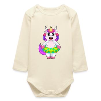 Unicorn Swimming Swim Ring Summer - Baby Organic Long-Sleeved Bodysuit - soft Ecru - Front