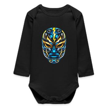 Masques Flash Lucha Bleu Néon Or - Body bébé manches longues biologique - noir - Devant