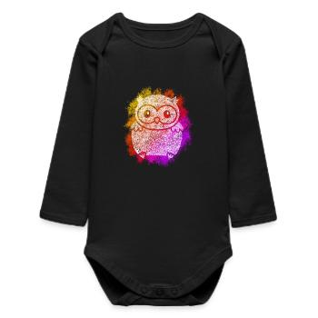 Zentangle Owl - Baby Organic Long-Sleeved Bodysuit - black - Front