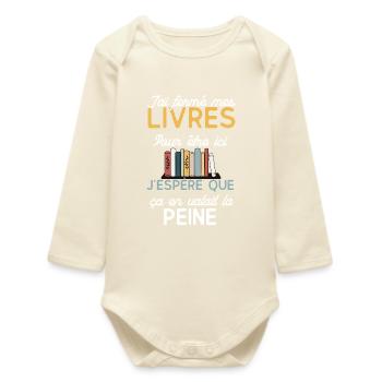 Geschlossene Bücher Ich hoffe, es lohnt sich - Baby Organic Langarmbody - Natur - Vorne
