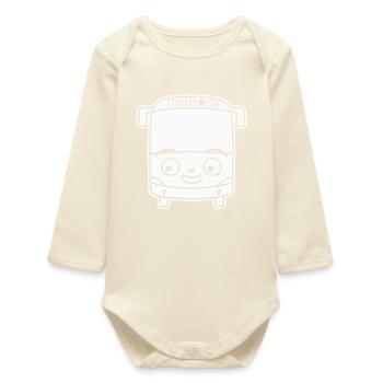 Little Bus Cartoon – Comic School Bus Travel Fun - Baby Organic Long-Sleeved Bodysuit - soft Ecru - Front