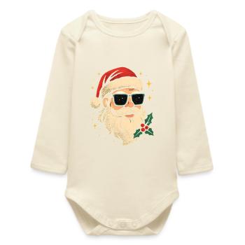 Cool Santa Claus Sunglasses Retro Vintage - Baby Organic Long-Sleeved Bodysuit - soft Ecru - Front