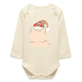 Scottish Christmas cat in winter look - Baby Organic Long-Sleeved Bodysuit - soft Ecru - Front