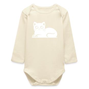 Cute Cat Cat Tattoo Style Drawing - Baby Organic Long-Sleeved Bodysuit - soft Ecru - Front