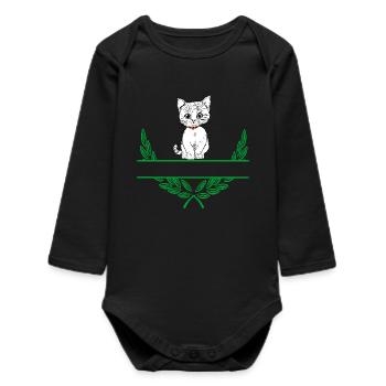 Laurel Wreath with Namespace - Baby Organic Long-Sleeved Bodysuit - black - Front