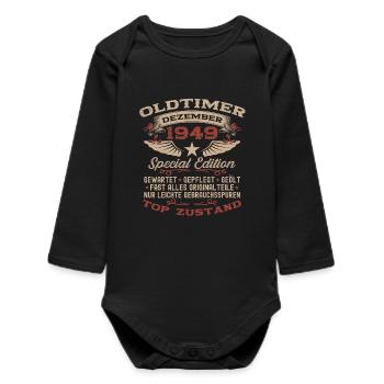 76. Geburtstag Geschenk Oldtimer Dezember 1949 - Baby Organic Langarmbody - Schwarz - Vorne