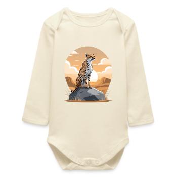 Gepard im Wüstensonnenuntergang - Baby Organic Langarmbody - Natur - Vorne