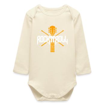 Emblème guitare et baguettes de Rock 'n' Roll - Body bébé manches longues biologique - écru doux - Devant