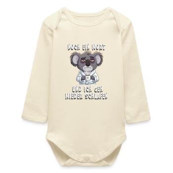Tired Koala Morning Grouch Saying - Baby Organic Long-Sleeved Bodysuit - soft Ecru - Front
