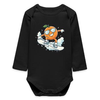 Cool Snowboard Orange with Sunglasses - Baby Organic Long-Sleeved Bodysuit - black - Front