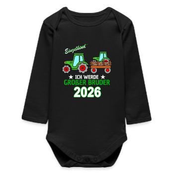 I Will Be Big Brother 2026 - Birth Son Tractor - Baby Organic Long-Sleeved Bodysuit - black - Front