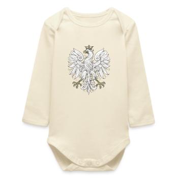 Poland Polska Eagle Flag Traditional Gift - Baby Organic Long-Sleeved Bodysuit - soft Ecru - Front